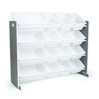 Soho Kids' Toy Storage Organizer with 16 Storage Bins Gray/White - Humble Crew: MDF Bin Shelves, 4 Shelves, Anti-Tip Hardware