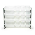 Organizzatore porta giocattoli Soho Kids con 16 contenitori, in MDF grigio/bianco, 4 ripiani, hardware anti-ribaltamento