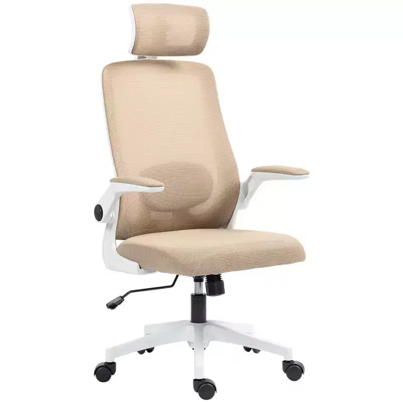 HOMCOM Sedia da Ufficio Ergonomica con Braccioli Ribaltabili, Poggiatesta e Supporto Lombare Regolabili, Sedia da Scrivania in Rete per Ufficio e Casa