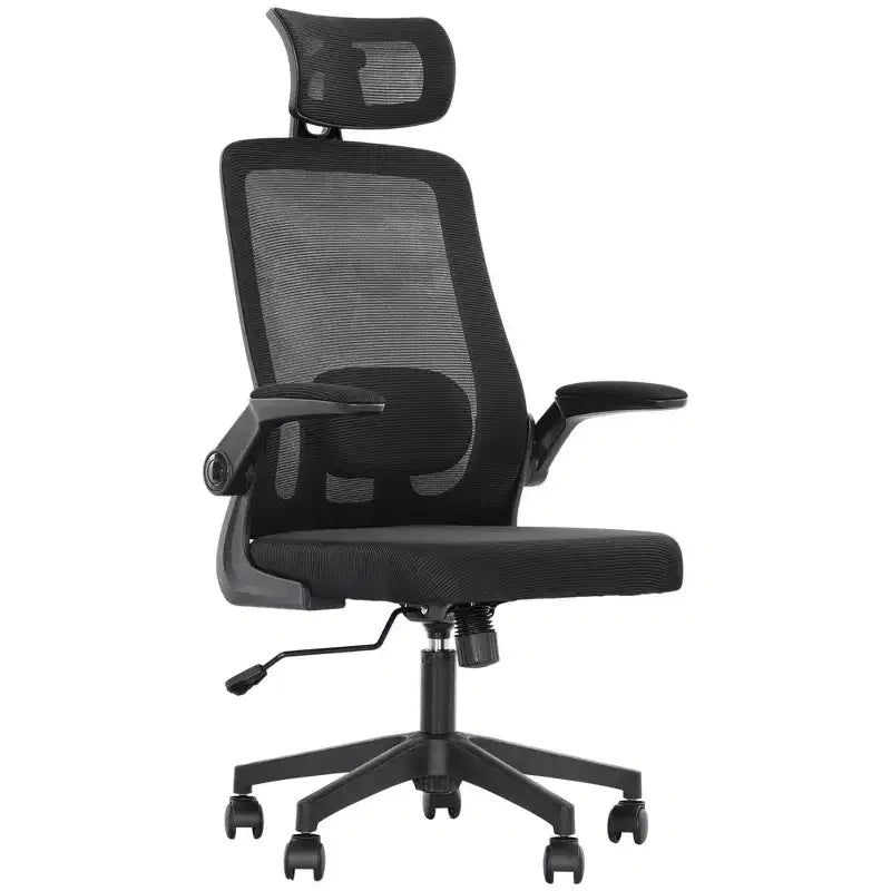 HOMCOM Sedia da Ufficio Ergonomica con Braccioli Ribaltabili, Poggiatesta e Supporto Lombare Regolabili, Sedia da Scrivania in Rete per Ufficio e Casa
