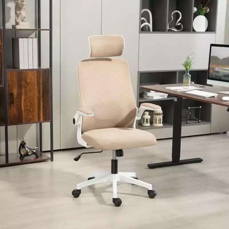 HOMCOM Sedia da Ufficio Ergonomica con Braccioli Ribaltabili, Poggiatesta e Supporto Lombare Regolabili, Sedia da Scrivania in Rete per Ufficio e Casa