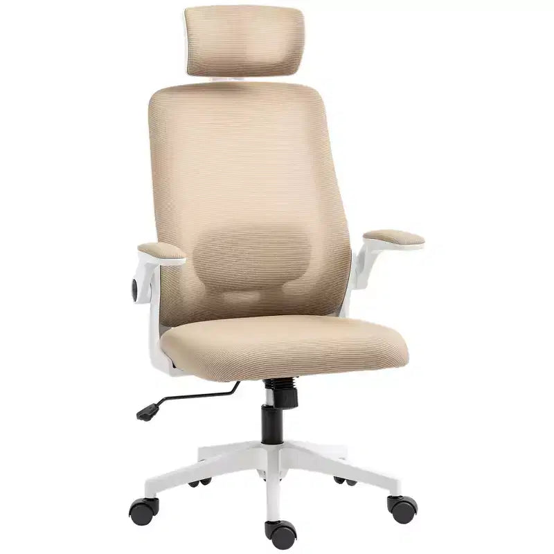 HOMCOM Sedia da Ufficio Ergonomica con Braccioli Ribaltabili, Poggiatesta e Supporto Lombare Regolabili, Sedia da Scrivania in Rete per Ufficio e Casa