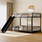Whisen Stylish Design Metal Bunk Bed with Slide and Guardrails
