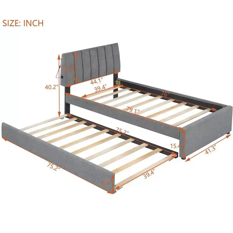 Letto a piattaforma imbottito con due letti estraibili - Design salvaspazio