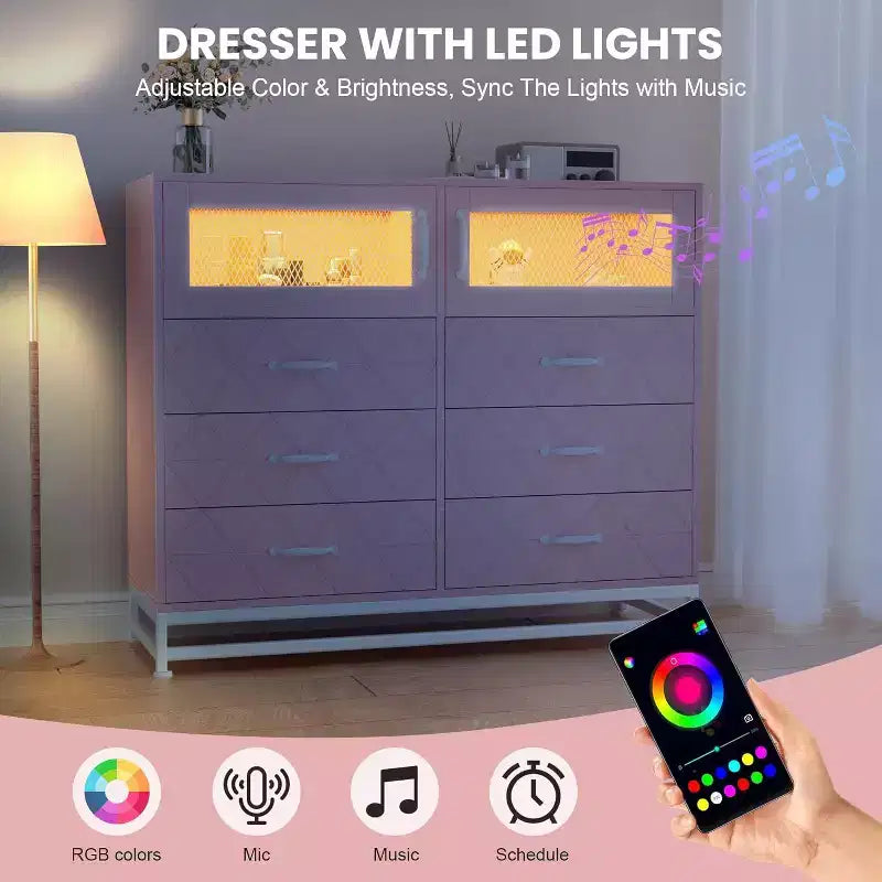 Acekool Cassettiera a 8 cassetti con armadietto per camera da letto, Comò alto con stazione di ricarica, Organizzatore di stoccaggio per soggiorno, corridoio, armadio