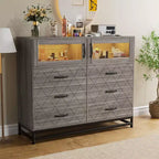 Acekool 8 Drawer Dresser with Cabinet for Bedroom, Tall Storage Chest with Charging Station, Storage Organizer for Living Room, Hallway, Closet