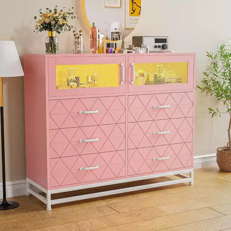 Acekool Cassettiera a 8 cassetti con armadietto per camera da letto, Comò alto con stazione di ricarica, Organizzatore di stoccaggio per soggiorno, corridoio, armadio