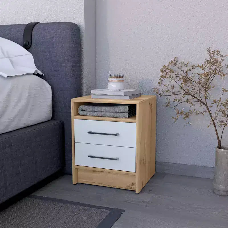 MAYEERTY Nightstand with 2 Drawers Concealed Shelf Vintage Bedside Table for Bedroom Living Room