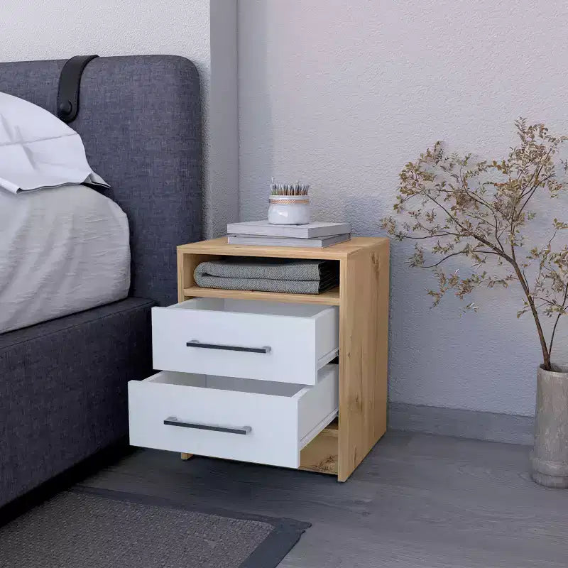 MAYEERTY Comodino con 2 cassetti, scaffale nascosto, tavolino vintage per camera da letto e soggiorno