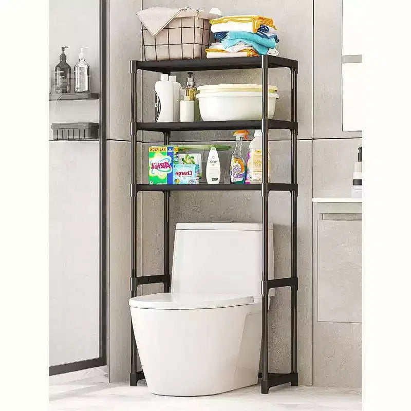 Scaffale alto da bagno a 3 ripiani, organizer salvaspazio sopra il WC con struttura in ferro per asciugamani e accessori