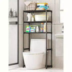 Scaffale alto da bagno a 3 ripiani, organizer salvaspazio sopra il WC con struttura in ferro per asciugamani e accessori