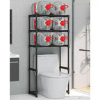 Scaffale alto da bagno a 3 ripiani, organizer salvaspazio sopra il WC con struttura in ferro per asciugamani e accessori