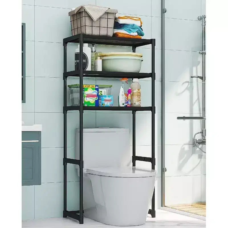 Scaffale alto da bagno a 3 ripiani, organizer salvaspazio sopra il WC con struttura in ferro per asciugamani e accessori