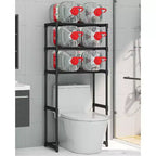 Scaffale alto da bagno a 3 ripiani, organizer salvaspazio sopra il WC con struttura in ferro per asciugamani e accessori
