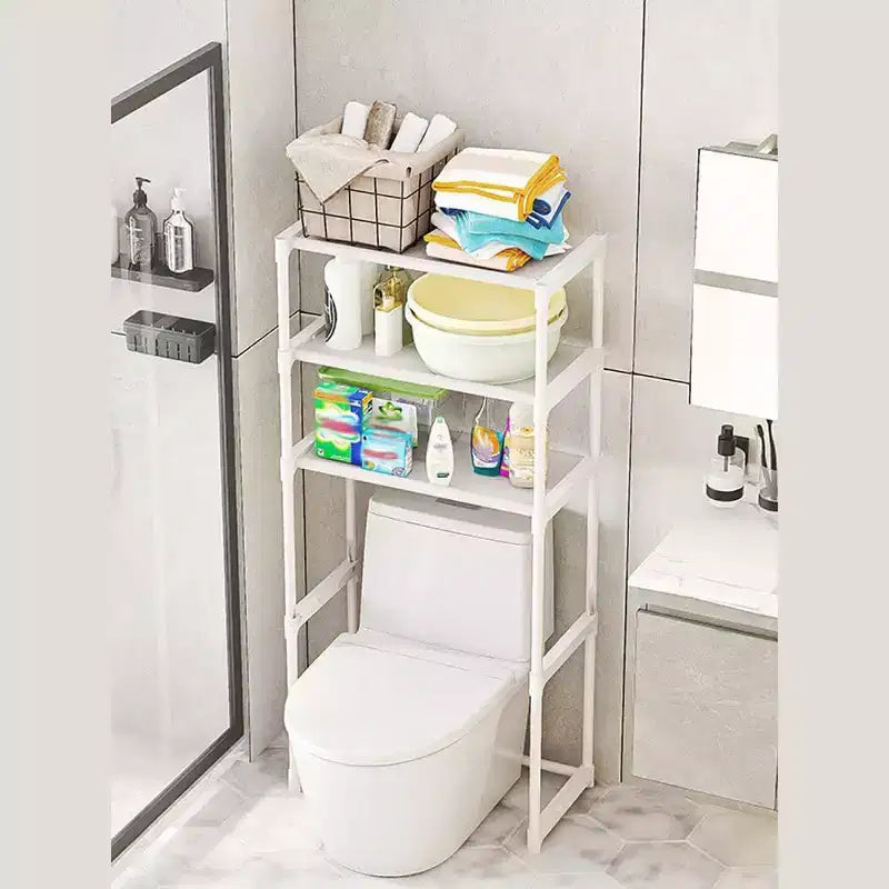 Scaffale alto da bagno a 3 ripiani, organizer salvaspazio sopra il WC con struttura in ferro per asciugamani e accessori