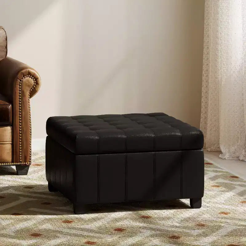 GDFStudio Rigby Pouf Contenitore Rivestito in Similpelle con Bottoni trapuntati in Stile Contemporaneo