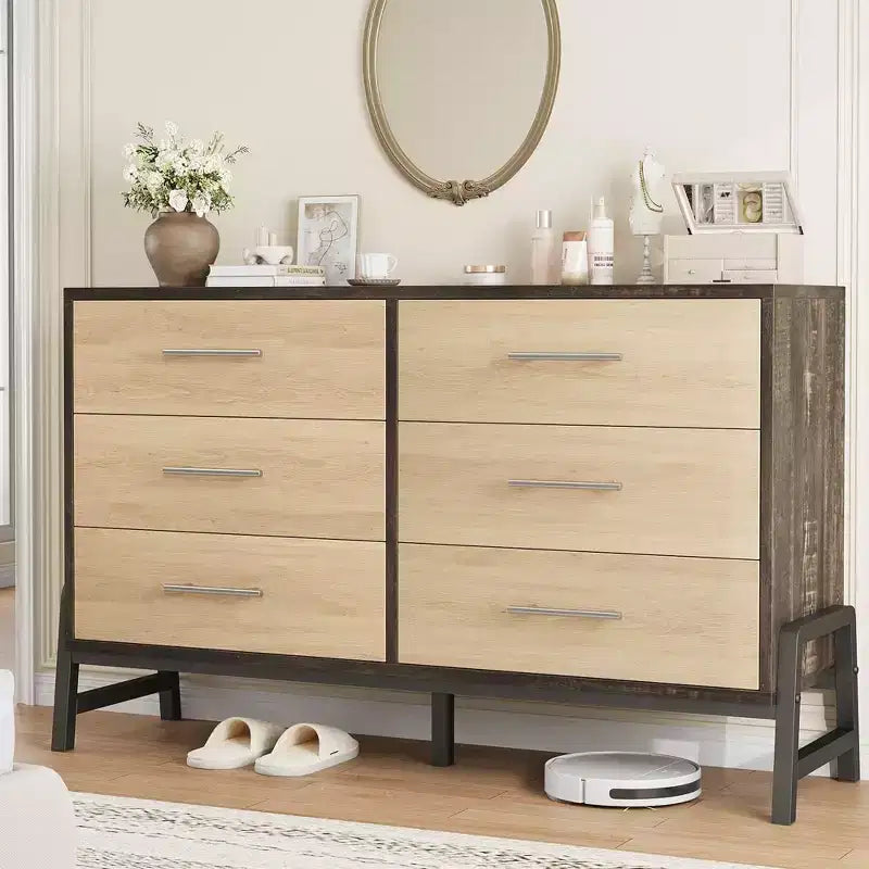 Freestanding 52 Wooden Dresser with Wide Drawer and Storage Closet, Vertical Storage Chest for Living Room, Bedroom, Entryway