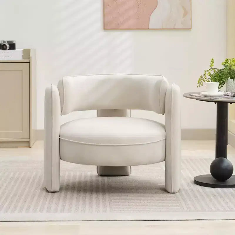 Poltrona d'accento, moderna poltrona a barilotto in velluto imbottito, stile metà secolo - Comoda per soggiorno, camera da letto, appartamento, ufficio, beige