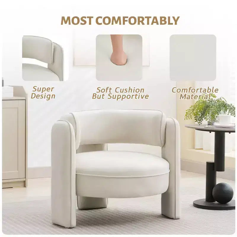 Poltrona d'accento, moderna poltrona a barilotto in velluto imbottito, stile metà secolo - Comoda per soggiorno, camera da letto, appartamento, ufficio, beige
