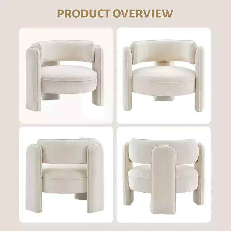 Poltrona d'accento, moderna poltrona a barilotto in velluto imbottito, stile metà secolo - Comoda per soggiorno, camera da letto, appartamento, ufficio, beige