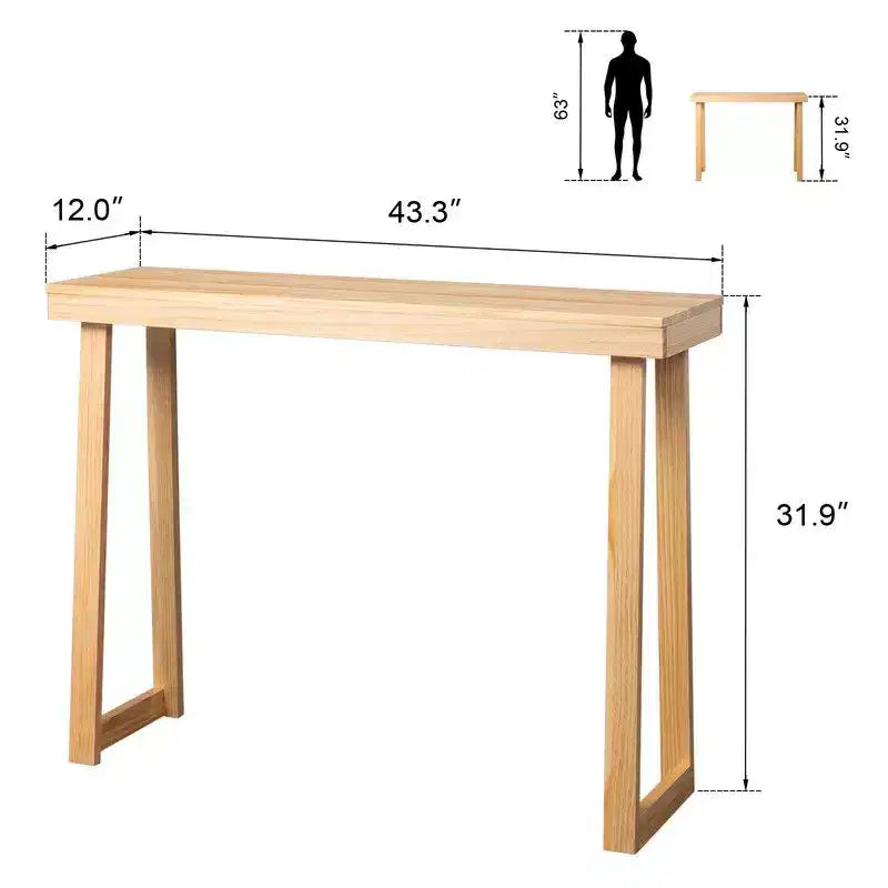 Tavolino consolle in legno massello da 110 cm con gambe trapezoidali