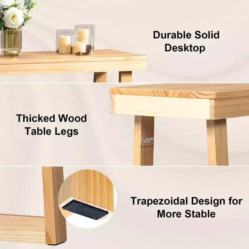 Tavolino consolle in legno massello da 110 cm con gambe trapezoidali