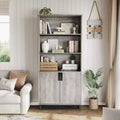 5 Tier Bookcase with Adjustable Shelves and Doors, Tall Bookshelf w/Metal Legs, Rustic Bookcase for Living Room Apartment Office
