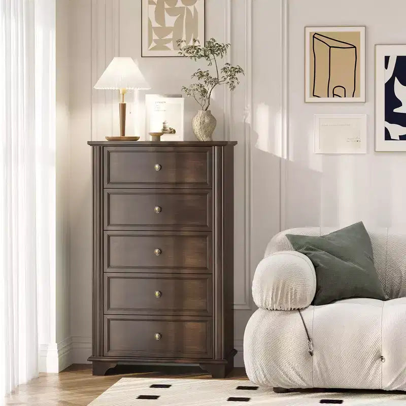 Cassettiera a 5 cassetti in MDF marrone, larghezza 73 cm