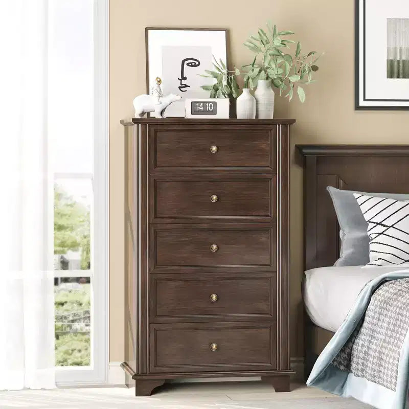 Cassettiera a 5 cassetti in MDF marrone, larghezza 73 cm