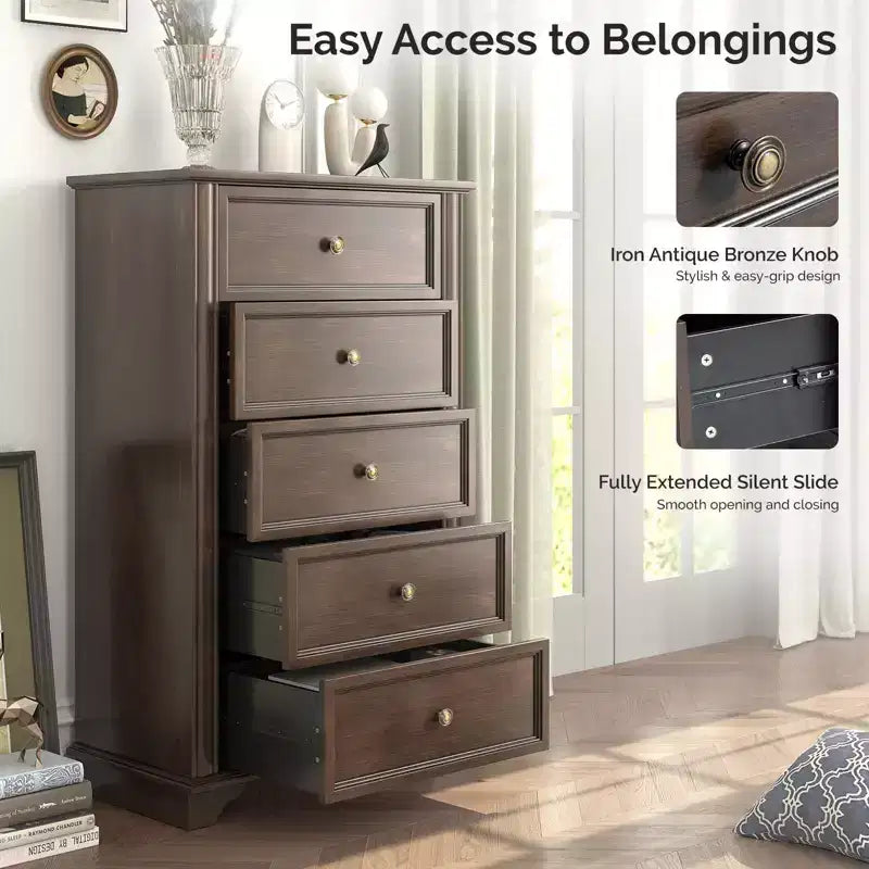 Cassettiera a 5 cassetti in MDF marrone, larghezza 73 cm