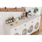 Credenza a Buffet con Contenitore, Credenza a Buffet in Legno con 3 Cassetti e 4 Ante in Vetro, Mobile Buffet da Caffè per Sala da Pranzo, Cucina