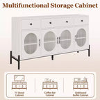 Credenza a Buffet con Contenitore, Credenza a Buffet in Legno con 3 Cassetti e 4 Ante in Vetro, Mobile Buffet da Caffè per Sala da Pranzo, Cucina