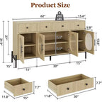 Credenza a Buffet con Contenitore, Credenza a Buffet in Legno con 3 Cassetti e 4 Ante in Vetro, Mobile Buffet da Caffè per Sala da Pranzo, Cucina
