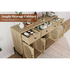 Credenza a Buffet con Contenitore, Credenza a Buffet in Legno con 3 Cassetti e 4 Ante in Vetro, Mobile Buffet da Caffè per Sala da Pranzo, Cucina