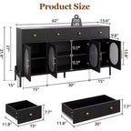 Credenza a Buffet con Contenitore, Credenza a Buffet in Legno con 3 Cassetti e 4 Ante in Vetro, Mobile Buffet da Caffè per Sala da Pranzo, Cucina