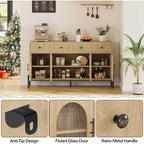 Credenza a Buffet con Contenitore, Credenza a Buffet in Legno con 3 Cassetti e 4 Ante in Vetro, Mobile Buffet da Caffè per Sala da Pranzo, Cucina