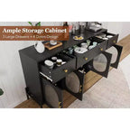 Credenza a Buffet con Contenitore, Credenza a Buffet in Legno con 3 Cassetti e 4 Ante in Vetro, Mobile Buffet da Caffè per Sala da Pranzo, Cucina
