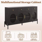 Credenza a Buffet con Contenitore, Credenza a Buffet in Legno con 3 Cassetti e 4 Ante in Vetro, Mobile Buffet da Caffè per Sala da Pranzo, Cucina