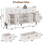 Credenza a Buffet con Contenitore, Credenza a Buffet in Legno con 3 Cassetti e 4 Ante in Vetro, Mobile Buffet da Caffè per Sala da Pranzo, Cucina