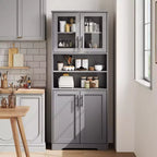 Mobile Bagno Alto, Armadietto Bagno Autoportante con Ante in Vetro e Ripiani Regolabili, Credenza Moderna da 67 cm