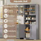 Mobile Bagno Alto, Armadietto Bagno Autoportante con Ante in Vetro e Ripiani Regolabili, Credenza Moderna da 67 cm
