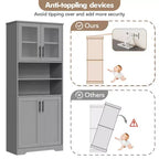 Mobile Bagno Alto, Armadietto Bagno Autoportante con Ante in Vetro e Ripiani Regolabili, Credenza Moderna da 67 cm