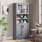 Mobile Bagno Alto, Armadietto Bagno Autoportante con Ante in Vetro e Ripiani Regolabili, Credenza Moderna da 67 cm