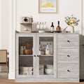Gray 43 Buffet Sideboard Cabinet & Storage Dresser with Guardrail Design, Adjustable Shelves and 3 Drawers for Kitchen, Dining & Living Room