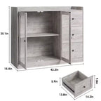 Credenza e mobile contenitore a buffet grigio 43 con design a ringhiera, ripiani regolabili e 3 cassetti per cucina, sala da pranzo e soggiorno