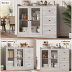 Credenza e mobile contenitore a buffet grigio 43 con design a ringhiera, ripiani regolabili e 3 cassetti per cucina, sala da pranzo e soggiorno