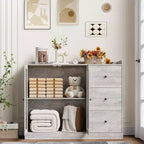 Credenza e mobile contenitore a buffet grigio 43 con design a ringhiera, ripiani regolabili e 3 cassetti per cucina, sala da pranzo e soggiorno