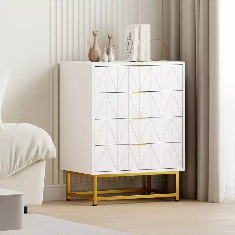 Comò a 4 cassetti, Comò moderno con cassetti, Organizer con gambe in metallo, Cassettiera contenitore per camera da letto, soggiorno, corridoio, armadio