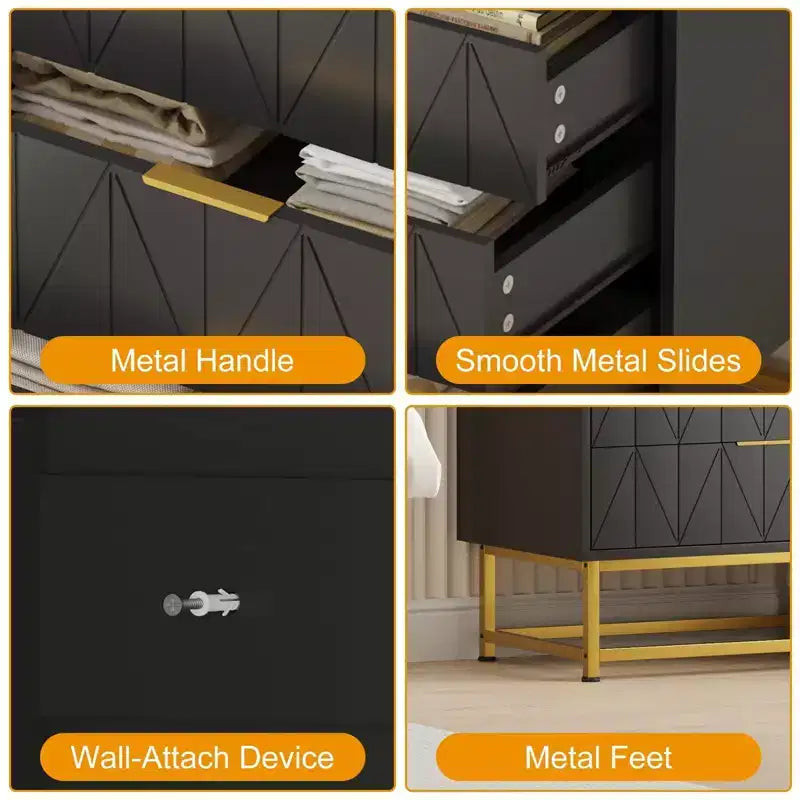 Comò a 4 cassetti, Comò moderno con cassetti, Organizer con gambe in metallo, Cassettiera contenitore per camera da letto, soggiorno, corridoio, armadio