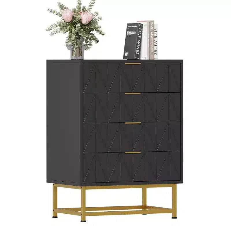 Comò a 4 cassetti, Comò moderno con cassetti, Organizer con gambe in metallo, Cassettiera contenitore per camera da letto, soggiorno, corridoio, armadio